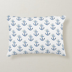 Almofada Decorativa Travesseiro de Acabamento Náutico Âncora Azul Aq