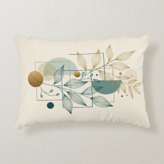 Almofada Decorativa Travesseiro de Arte Botânica Dourada e Creme de Lu