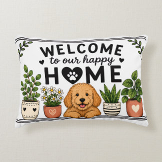 Almofada Decorativa Travesseiro de Boas-Vindas de Cachorrinho e Gatinh