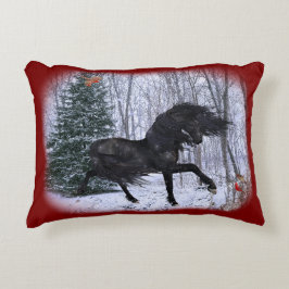 Almofada Decorativa Travesseiro de Cavalo Friesian Winter Wonderland