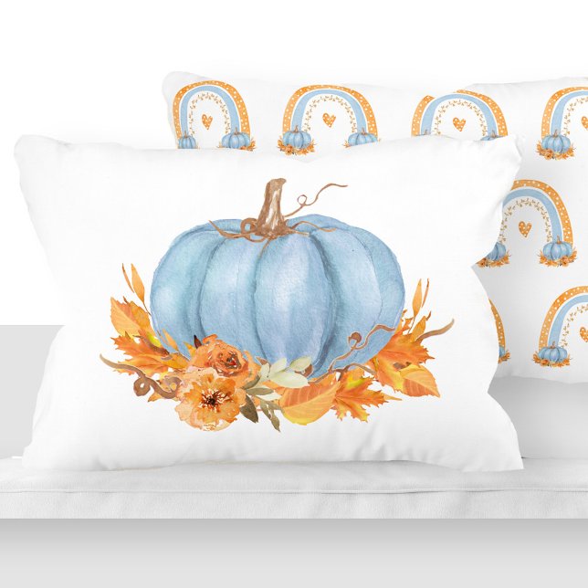 Almofada Decorativa Travesseiro de Destaque da Pumpkin Azul e do Rainb (Fall Blue Pumpkin and Rainbows Accent Pillow)