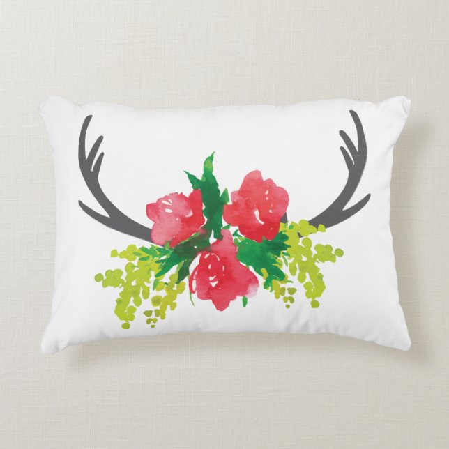 Almofada Decorativa Travesseiro de Destaque Flores e Antler (Frente)