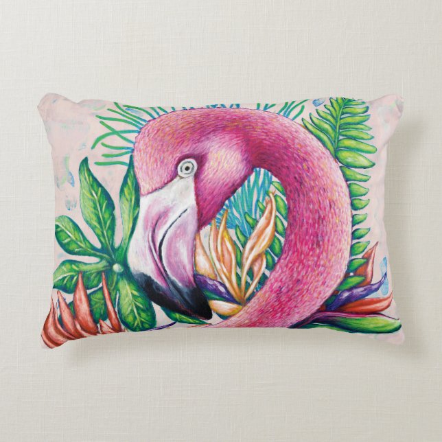 Almofada Decorativa Travesseiro de Destaque Tropical Rosa Flamingo (Frente)