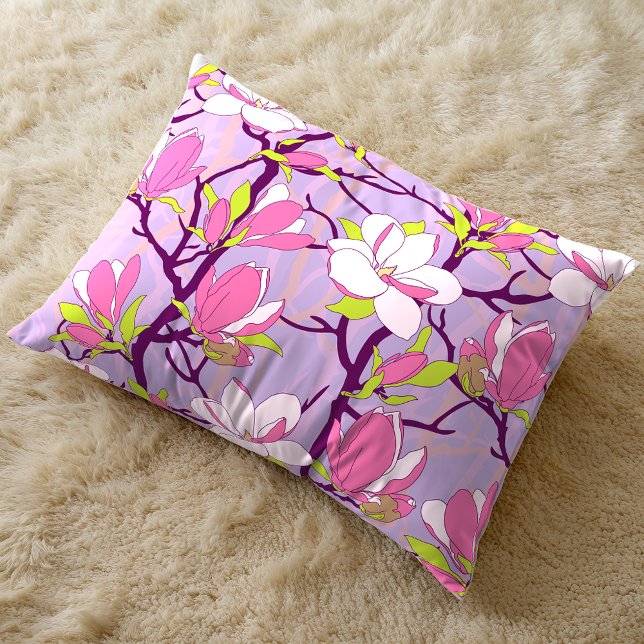Almofada Decorativa Travesseiro de Ênfase da Magnolia (Blooming Magnolia Lilac Flower Accent Pillow)