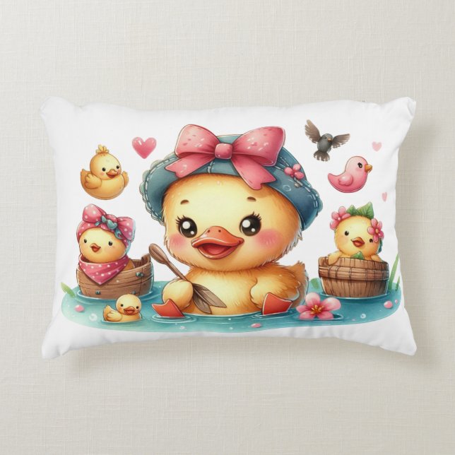 Almofada Decorativa Travesseiro de Ênfase de bebê de pato amarelo-clar (Frente)