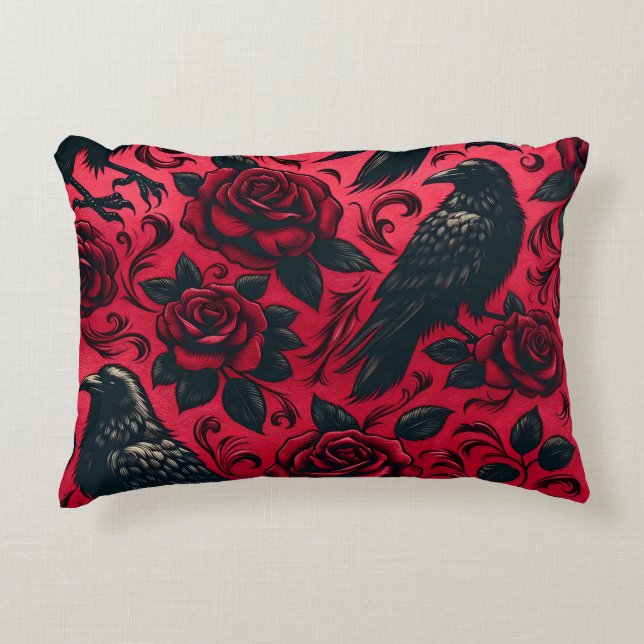 Almofada Decorativa Travesseiro de Ênfase Rosa Raven (Frente)
