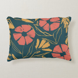 Almofada Decorativa Travesseiro Floral de Abstrato - Teal, Coral e Mus