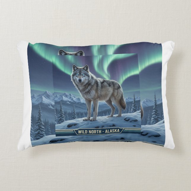 Almofada Decorativa Travesseiro 🐺 Lobo ❄️ | Norte Luzes Domésticas 🌌 (Frente)