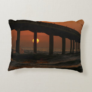 Almofada Decorativa Travesseiro Redondo Sunset Beach do Pier Ocean Cal