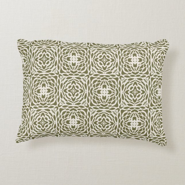Almofada Decorativa Travesseiro Retangular com Treliça Floral Oliva Ge (Verso)