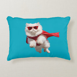 Almofada Decorativa Travesseiro Super-Herói de Gato Persa Branco Fofo 