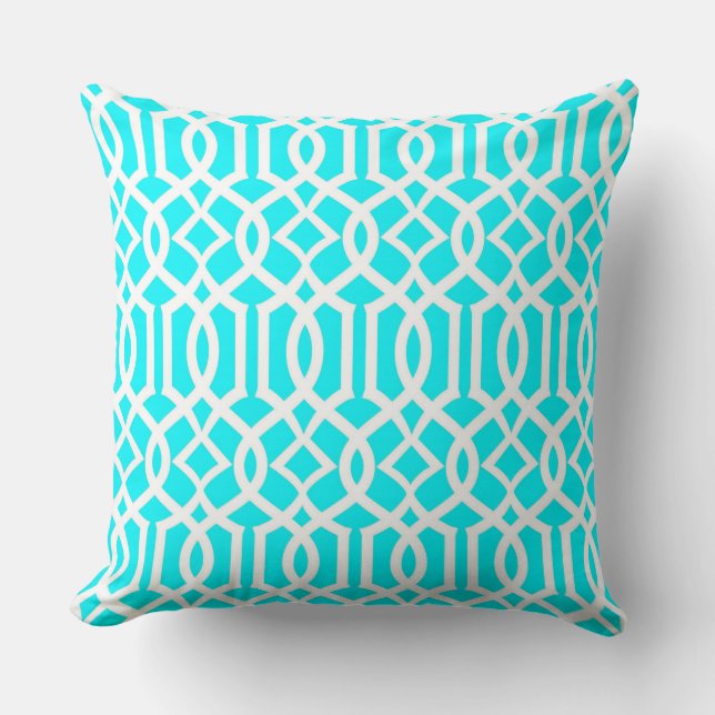 Almofada Decorativa Treliça Marroquina Azul Aqua B (Frente)