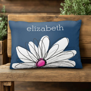 Almofada Decorativa Trendy Daisy Floral Illustração - marinho e rosa