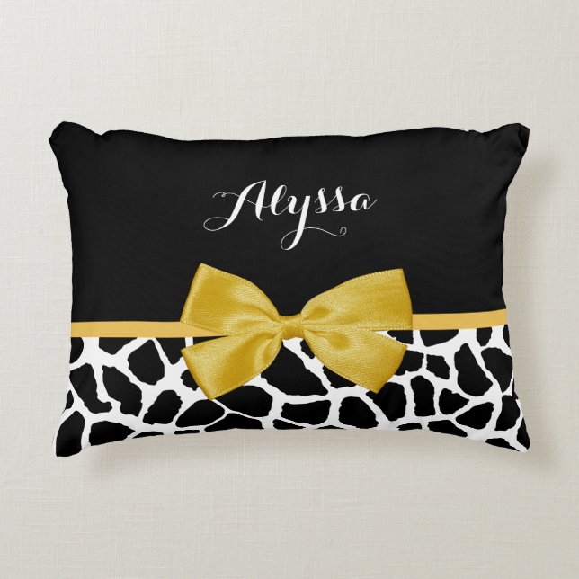 Almofada Decorativa Trendy Giraffe Impressão Ouro Amarelo Arco com Nom (Frente)