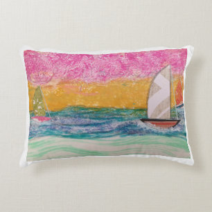 Almofada Decorativa Três Barcos de Navegação, Céu Rosa