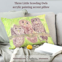 Três Pequenas Corujas De Vassoura - pintura acríli