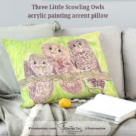 Almofada Decorativa Três Pequenas Corujas De Vassoura - pintura acríli