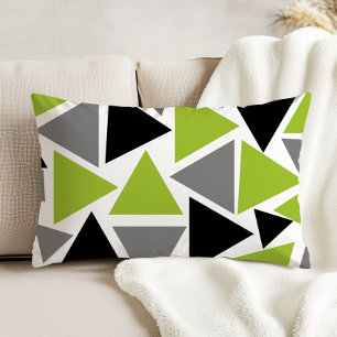 Almofada Decorativa Triângulos Aleatórios Verde Lima Cinza Preto sobre