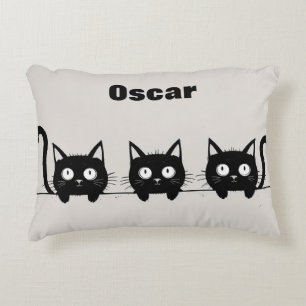 Almofada Decorativa Trio Adorável de Gatos Pretos