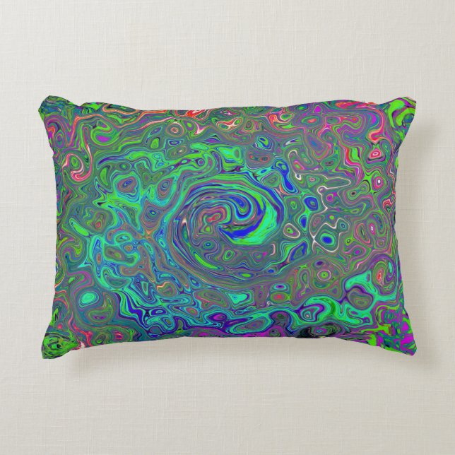 Almofada Decorativa Trippy Chartreuse e Blue Retro Liquid Swirl (Frente)