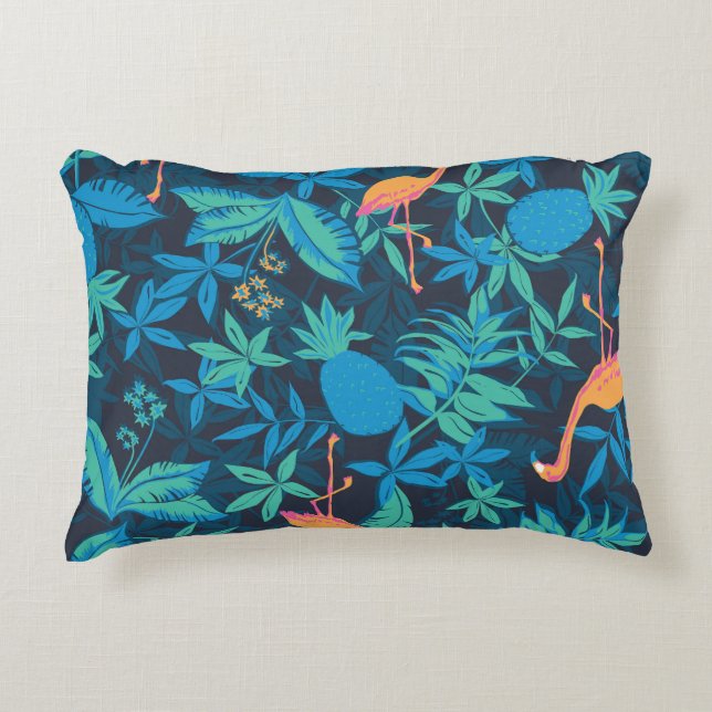 Almofada Decorativa Tropical Artística: Padrão Flamingo Pineapple. (Frente)