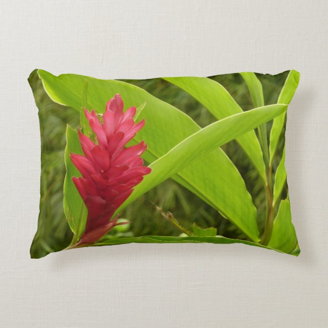 Almofada Decorativa Tropical de Flor Vermelho Ginger (Alpinia) (Frente)