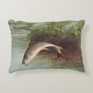 Almofada Decorativa Truta Brook Pulando por Samuel Kilbourne (1874)