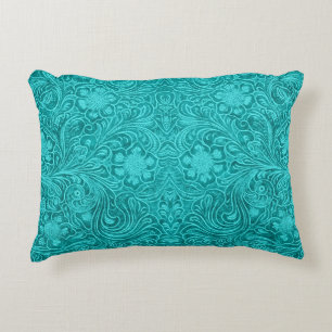 Almofada Decorativa Turquoise Faux Leather Floral Embossed