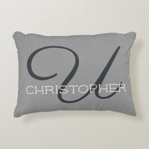 Almofada Decorativa U Nome Personalizado Inicial Preto Branco Cinza