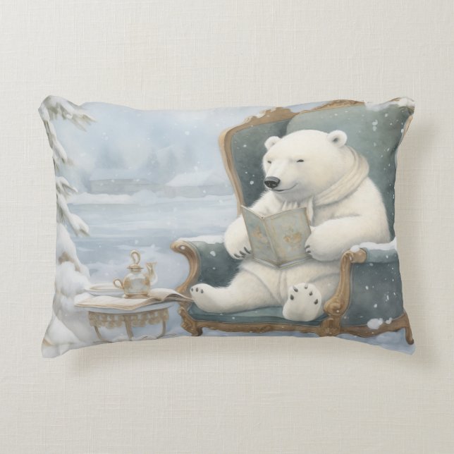 Almofada Decorativa Um Urso Polar Branco no Travesseiro de Ênfase (Frente)