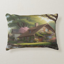 Almofada Decorativa Uma bela aldeia Cottage pequeno à luz do dia