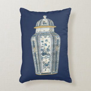 Almofada Decorativa Urna Asiática Decorativa em Azul e Branco