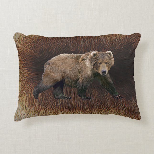 Almofada Decorativa Urso Kodiak Com Peles De Caribe (Frente)