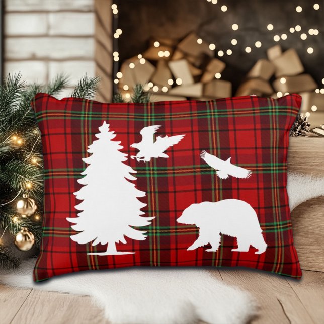 Almofada Decorativa Urso-Pinheiro Águia Vermelho Preto (Criador carregado)