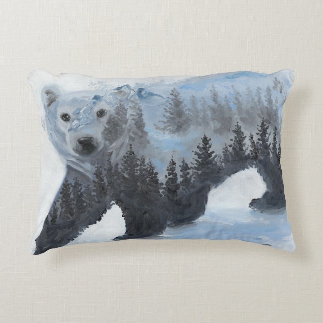 Almofada Decorativa Urso polar e a floresta (Frente)