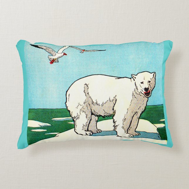 Almofada Decorativa urso polar e gaivotas impressão (Frente)
