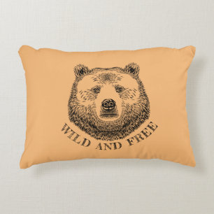 Almofada Decorativa Urso, Selvagem E Gratuita, Ilustração Desenhada À