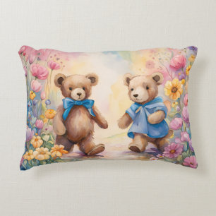 Almofada Decorativa Ursos peludos num Jardim Pastel