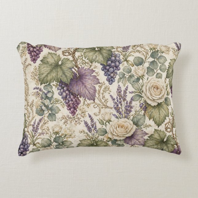 Almofada Decorativa Uvas Antigas, Lavanda & Rosas Brancas (Frente)