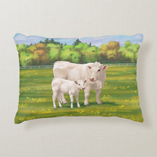 Almofada Decorativa Vaca branca de Charolês e Bovinos de Bovinos de Vi