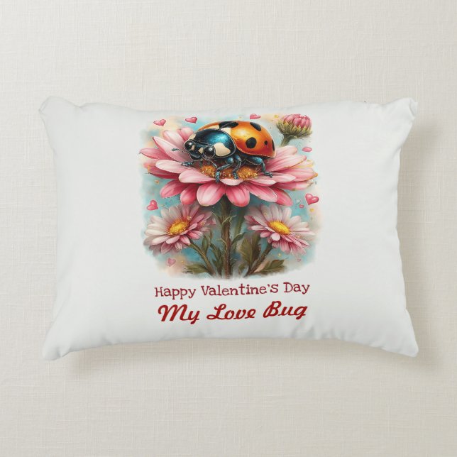 Almofada Decorativa  Valentine Love Bug on Blossoms Rose (Frente)