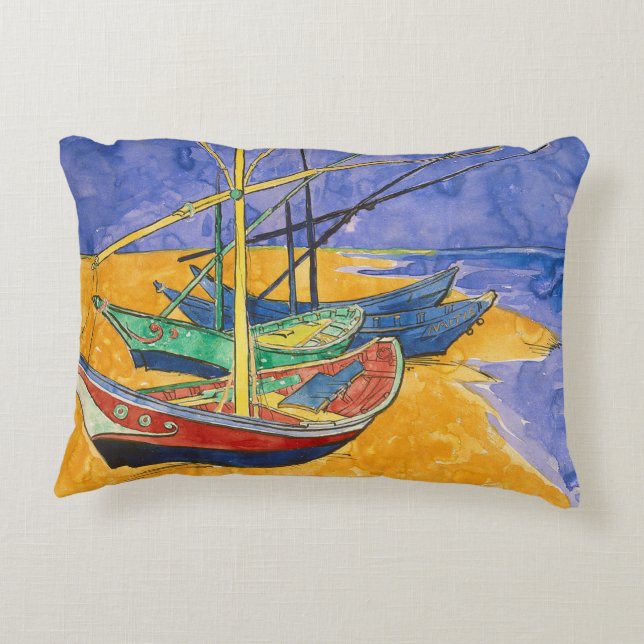 Almofada Decorativa Van Gogh Boats Impressionism Beach (Verso)
