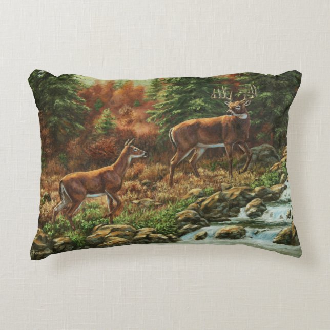 Almofada Decorativa Veado-de-Whitetail e Waterfall (Frente)