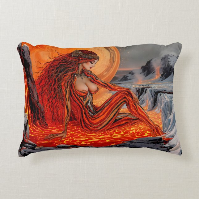 Almofada Decorativa "Veias do vulcão" - Retrato de mulher vulcânica (Frente)