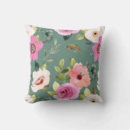 Almofada decorativa verde e floral bonita
