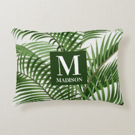 Almofada Decorativa Verde Tropical Aquarela Palmeira Monograma