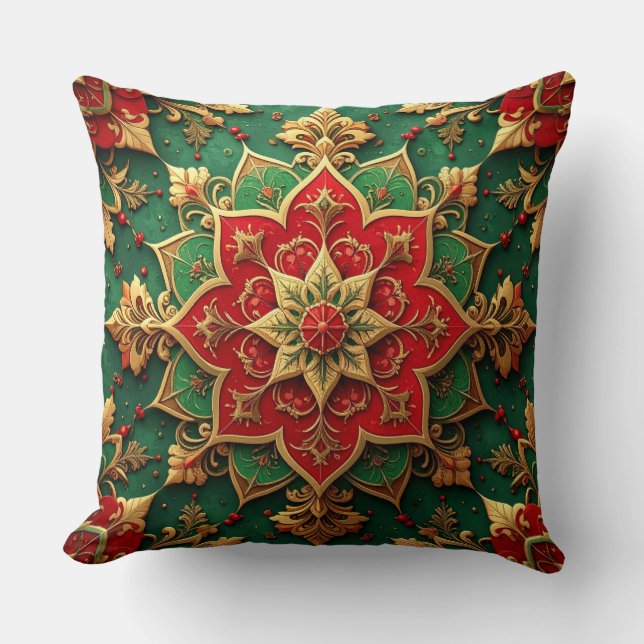 Almofada Decorativa Verde Vermelha de Natal (Frente)