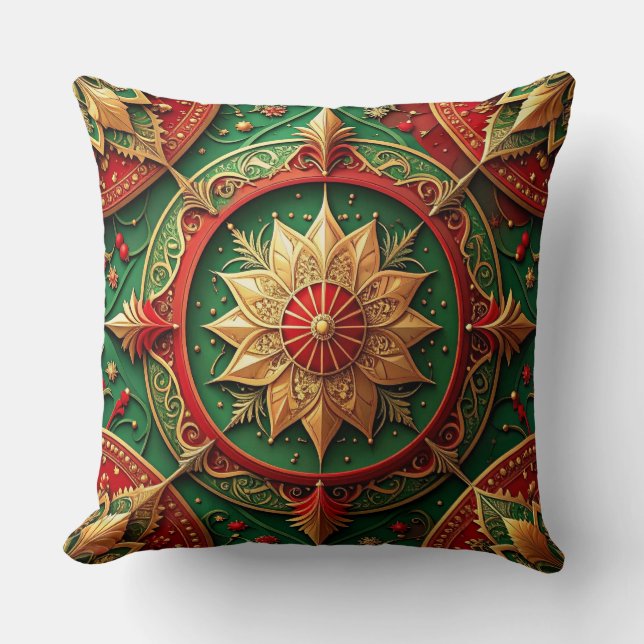 Almofada Decorativa Verde Vermelha de Natal (Frente)