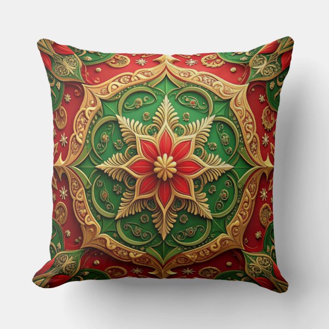 Almofada Decorativa Verde Vermelha de Natal (Frente)