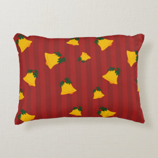 Almofada Decorativa Vermelho Feriado Ouro Listra Sininhos Natal